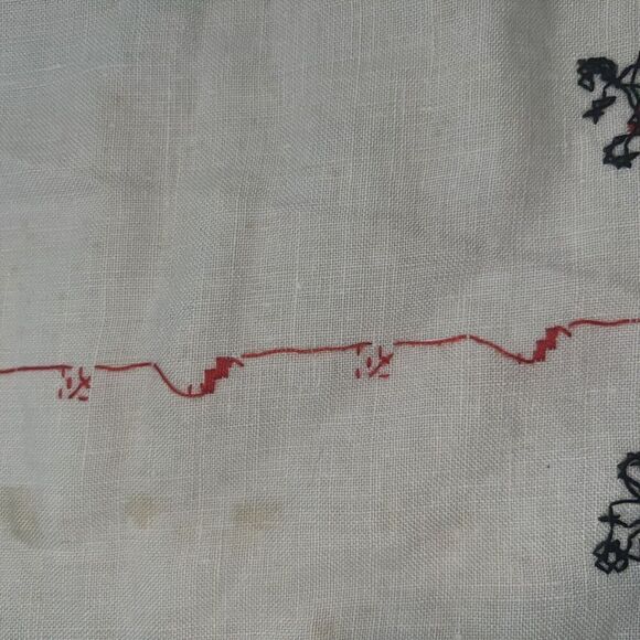 Antique Arts & Crafts Handmade Crewel Embroidered Flax Linen Tablecloth 55”x55” - Picture 7 of 8